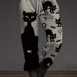 Vivian Cat Bat Jogger Pants in gray and black, front view