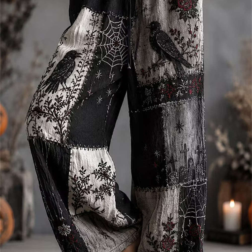 Vanessa Crow Rose Wide Leg Pants in black and gray, front view