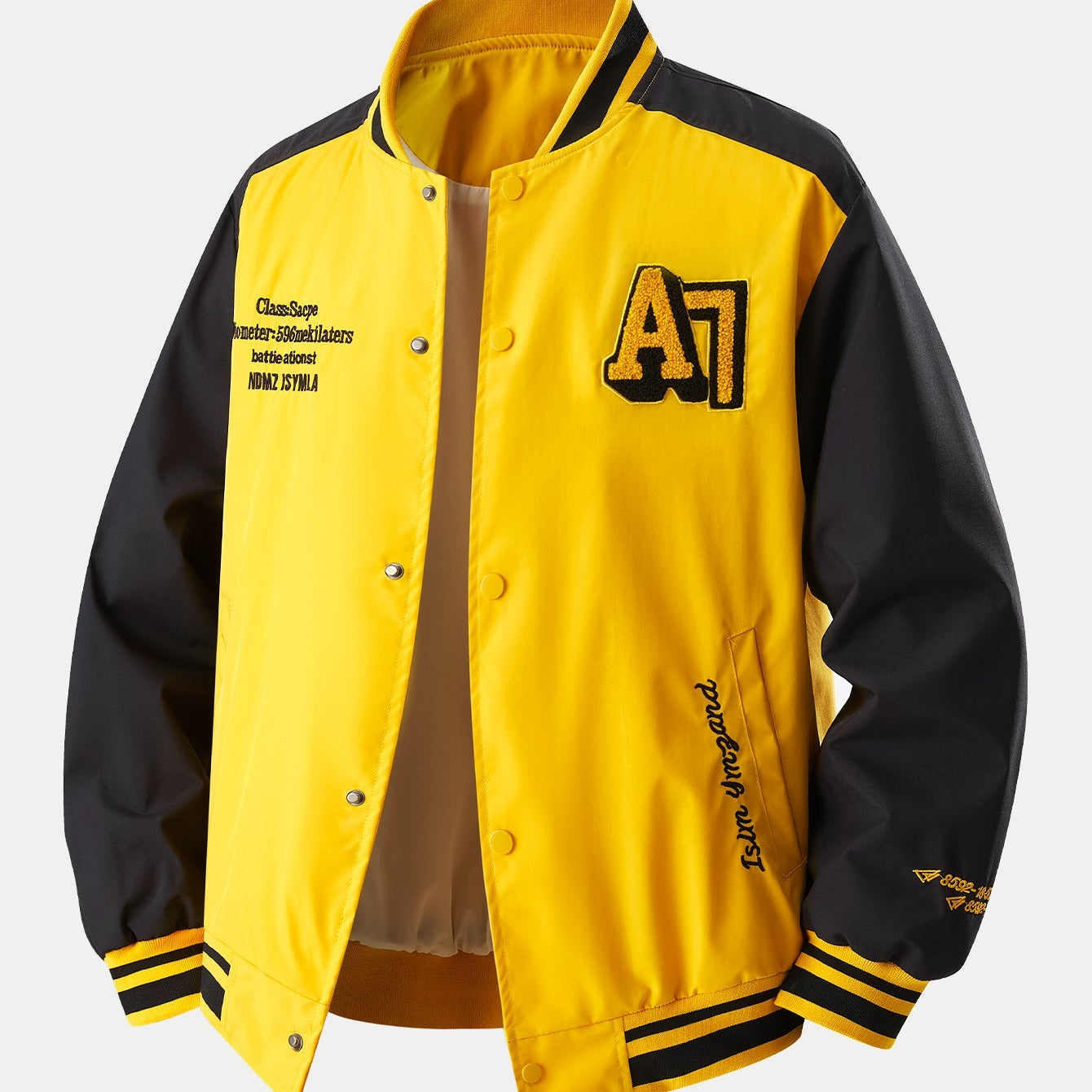 Jensen | Stand Collar Baseball Jacket with Contrast Embroidery