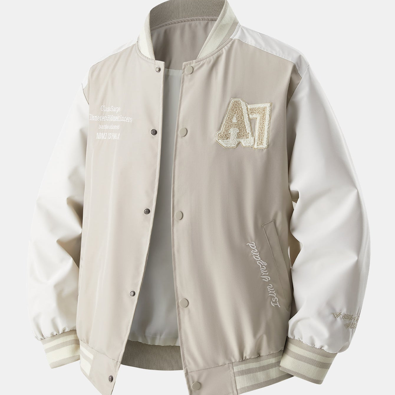 Jensen | Stand Collar Baseball Jacket with Contrast Embroidery