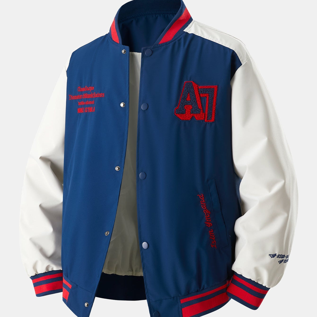 Jensen | Stand Collar Baseball Jacket with Contrast Embroidery