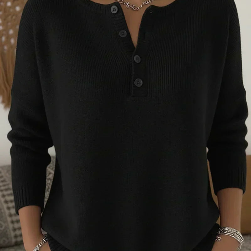 Carol | Henley Button Knit Sweater