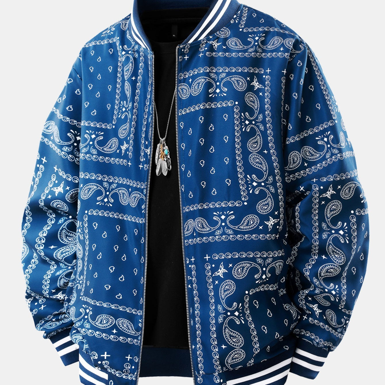 Ellis | Paisley Print Baseball Jacket with Stand Collar