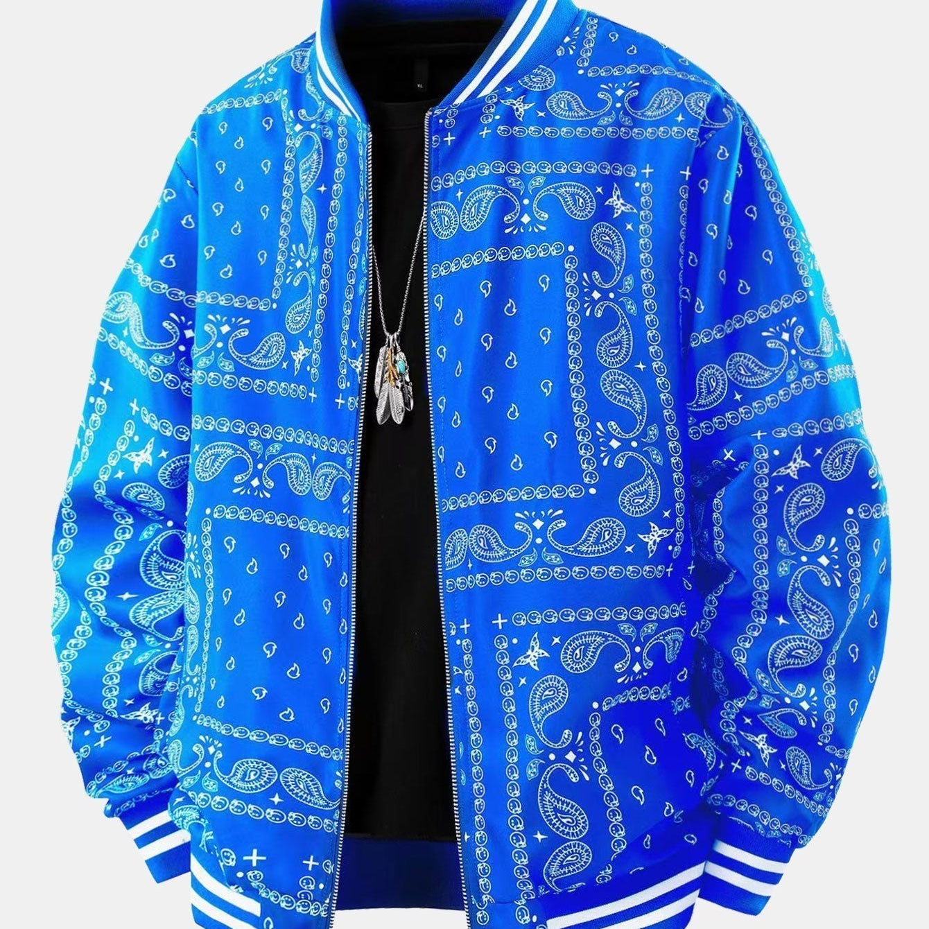 Ellis | Paisley Print Baseball Jacket with Stand Collar