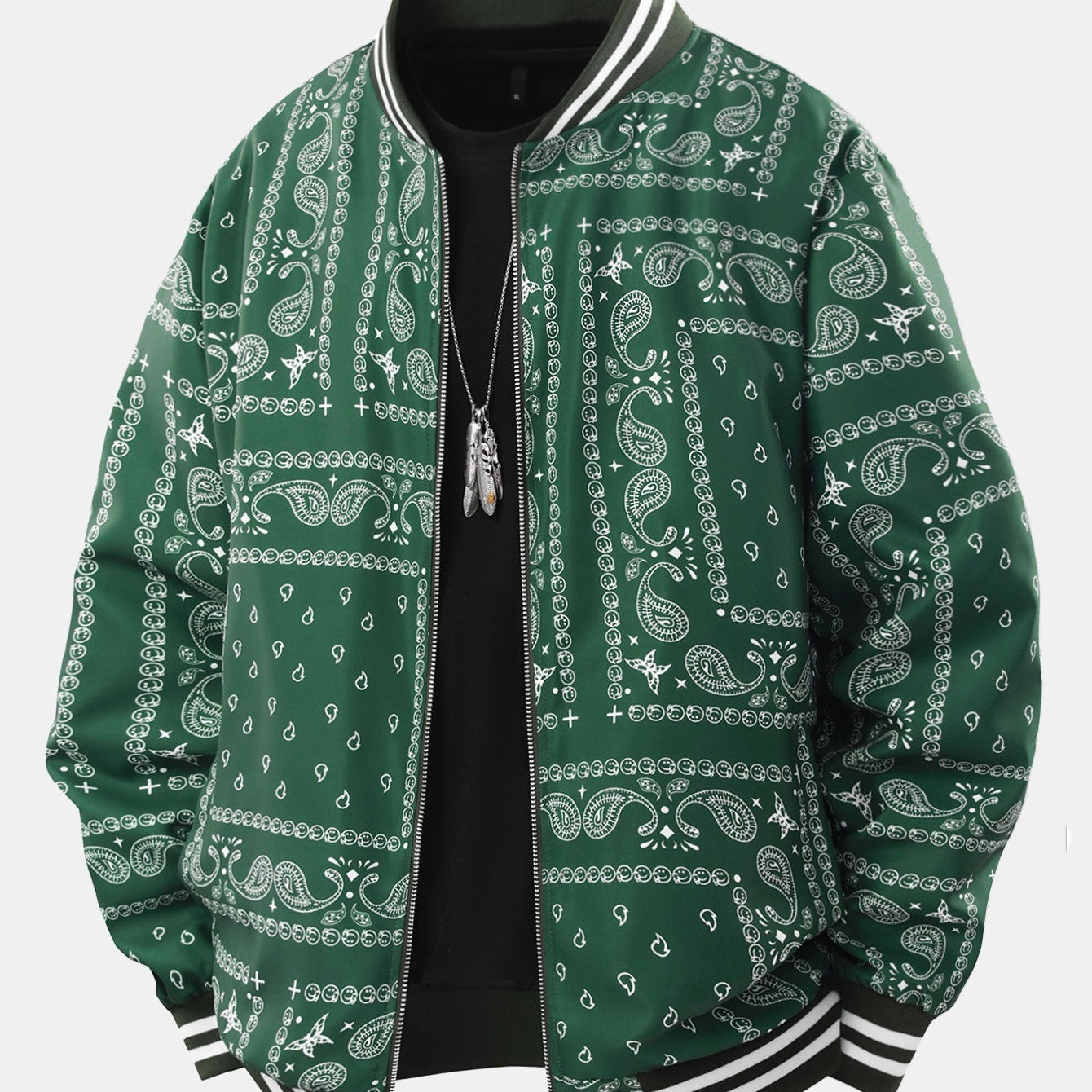 Ellis | Paisley Print Baseball Jacket with Stand Collar