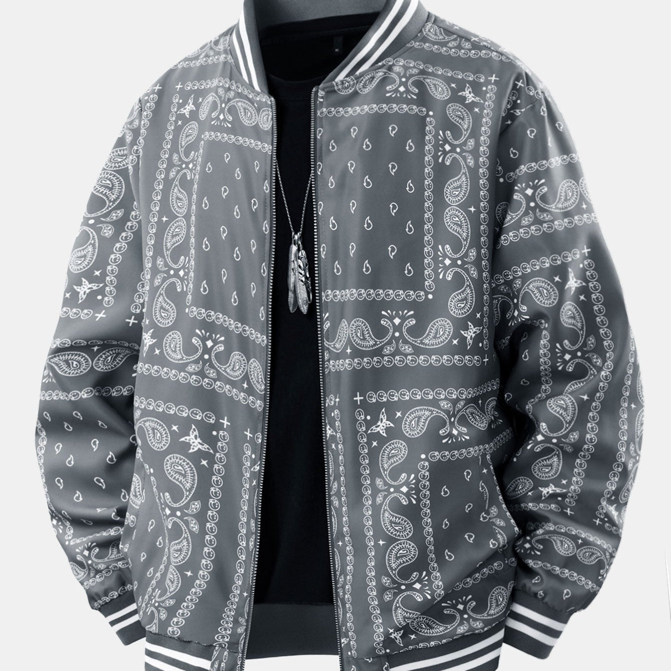 Ellis | Paisley Print Baseball Jacket with Stand Collar