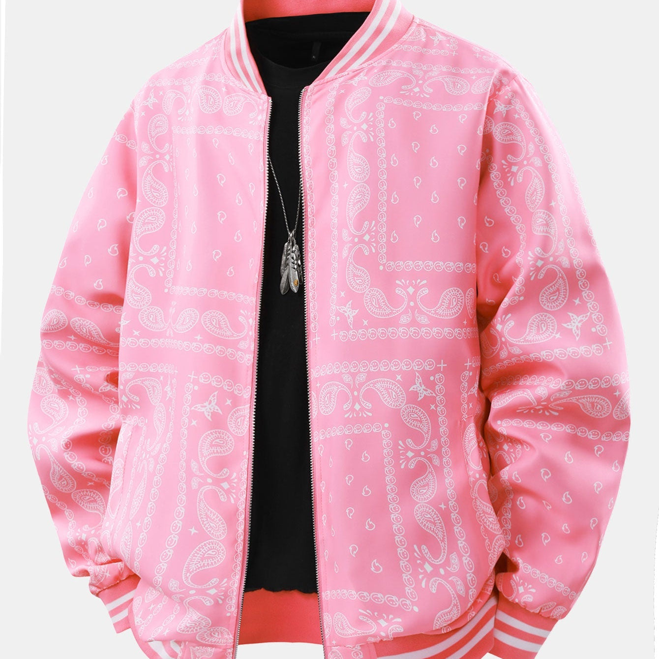 Ellis | Paisley Print Baseball Jacket with Stand Collar