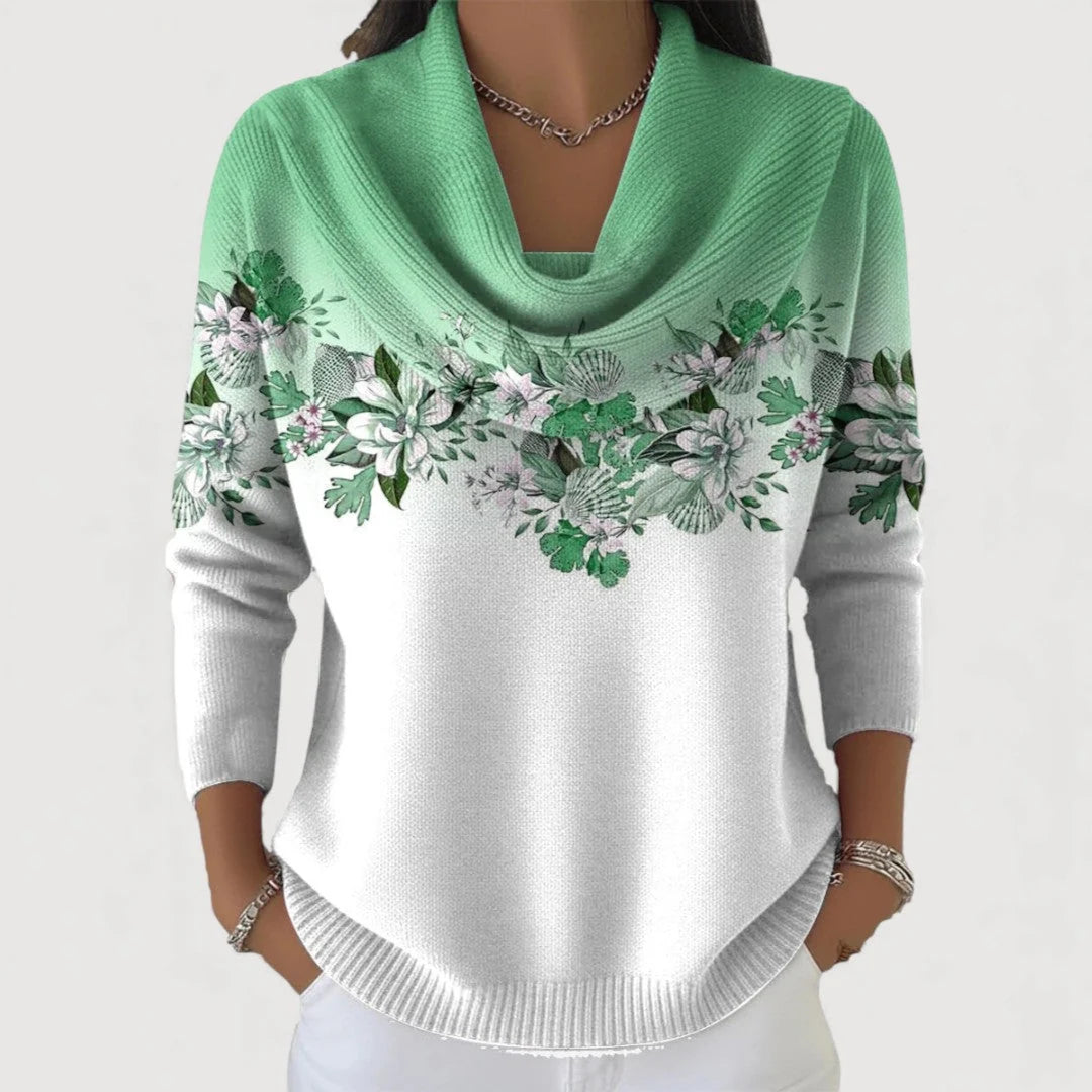 Bonnie floral cowl neck sweater in Mint, view 6