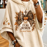 Janine | Halloween Fall Letter Pumpkin Print Half Sleeve Loose Hoodie