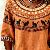 Carla Orange Cat Geometric Blouse, detail view