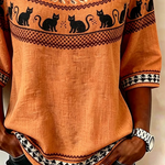 Carla Orange Cat Geometric Blouse, detail view