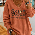 Celine Salem V-Neck Long Sleeve Tee in orange, front view