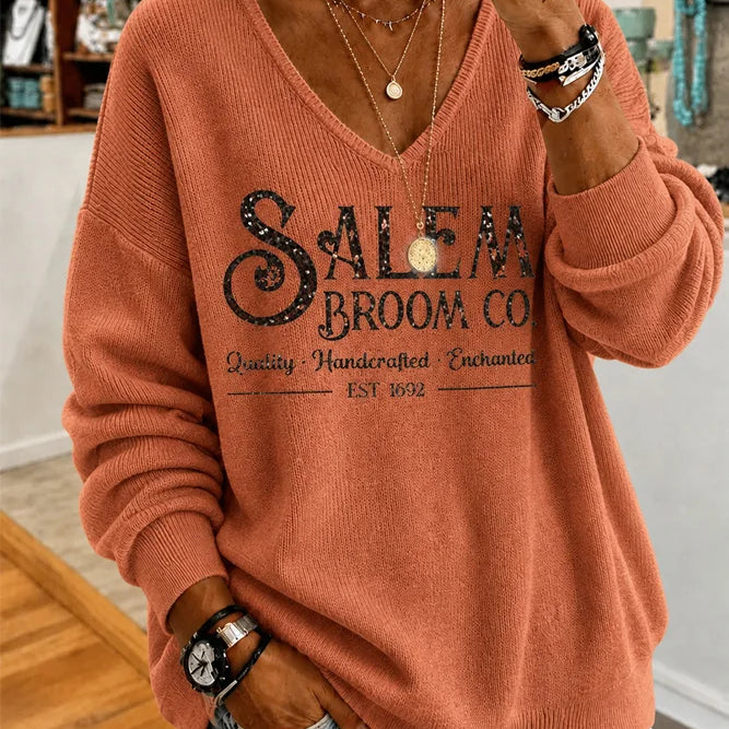 Celine Salem V-Neck Long Sleeve Tee in orange, front view