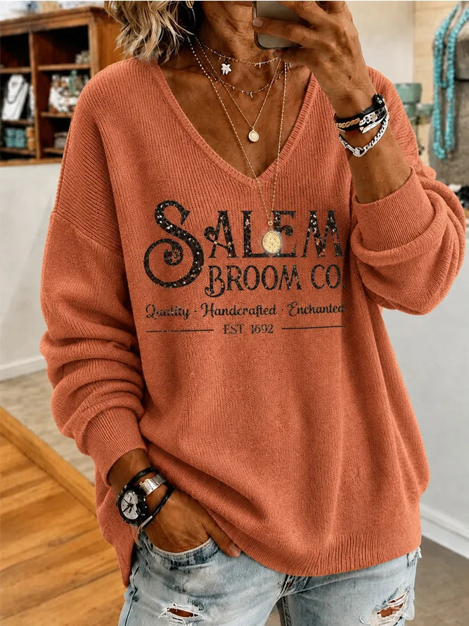 Celine Salem V-Neck Long Sleeve Tee in orange, front view