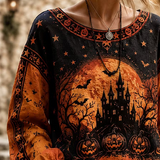 Brielle | Halloween-Inspired Blouse Round Neck Long Sleeve Print Top