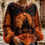 Brielle Haunted Castle Blouse in orange and black, front view