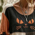 Katherine Cat Pumpkin Patchwork Blouse, detail view