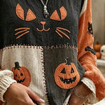 Katherine Cat Pumpkin Patchwork Blouse, detail view