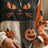 Katherine Cat Pumpkin Patchwork Blouse, detail view