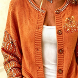 Maria | Halloween Pumpkin Pattern Long Sleeve Comfortable Vintage Print Cardigan