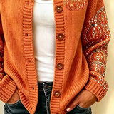 Maria pumpkin print cardigan in orange, detail view