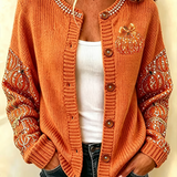Maria pumpkin print cardigan in orange, front view