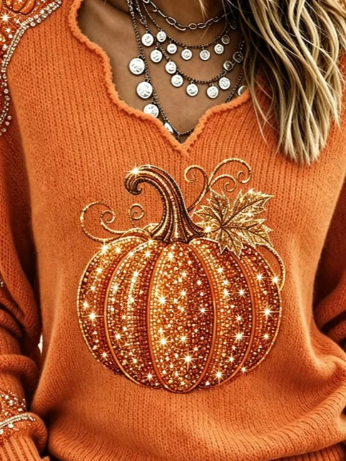 Julia pumpkin v neck t-shirt in orange, detail view