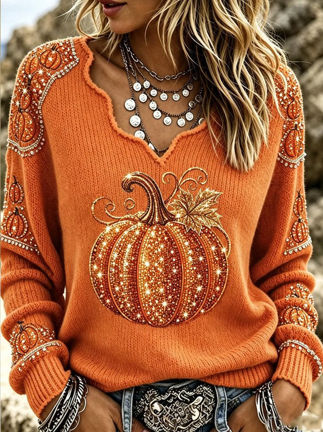 Julia pumpkin v neck t-shirt in orange, front view