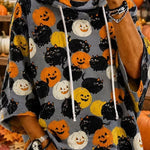 Irene Cat Pumpkin Half Sleeve Hoodie, detail view