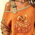 Isabel Pumpkin Asymmetric Sweatshirt, detail view