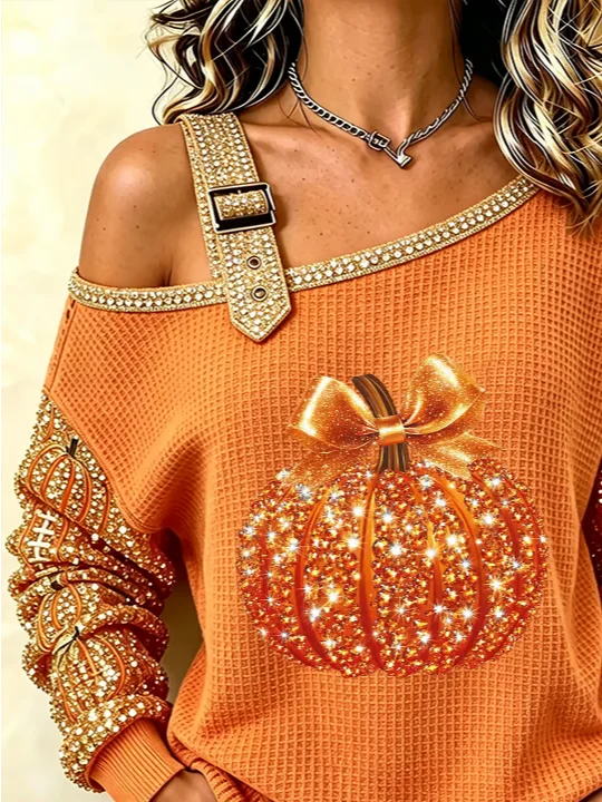 Isabel Pumpkin Asymmetric Sweatshirt, detail view