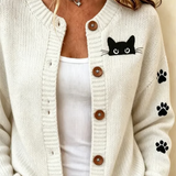 Kathleen | Halloween Cat Long Sleeve Comfortable Vintage Print Cardigan