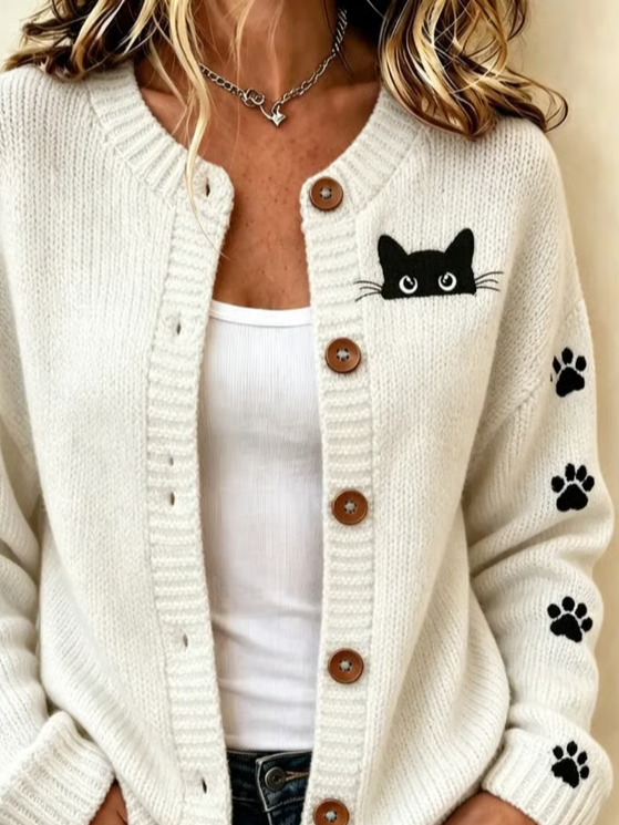 Kathleen Cat Paw Print Cardigan, detail view