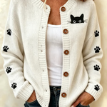 Kathleen Cat Paw Print Cardigan in white, front view