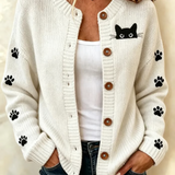 Kathleen Cat Paw Print Cardigan in white, front view