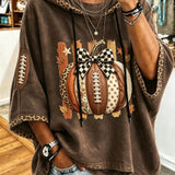 Jessica Pumpkin Football Hoodie in brown, front view