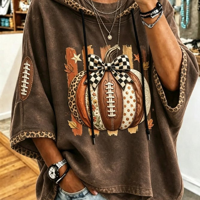 Jessica Pumpkin Football Hoodie in brown, front view