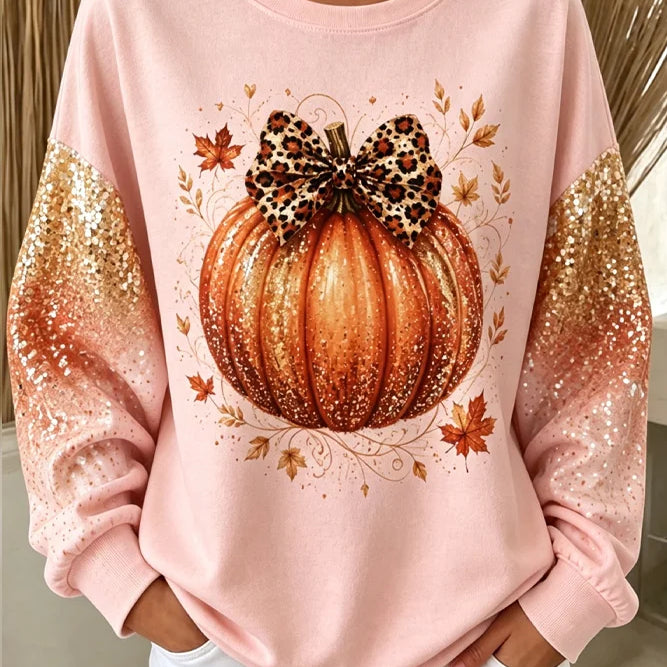 Eva pumpkin bow sweatshirt in pink, detail view