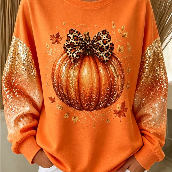 Eva | Halloween Casual Bow Pumpkin Graphic Versatile Sweatshirt