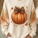 Eva pumpkin bow sweatshirt in beige, front view