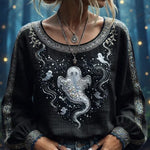 Esther ghost graphic top in black, detail view