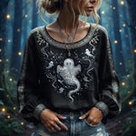 Esther ghost graphic top in black, front view
