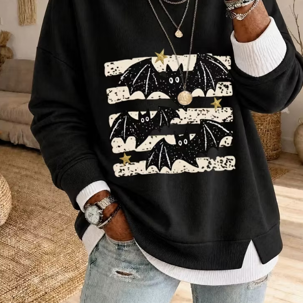 Jolene Bat Layered Look Sweatshirt in black, front view