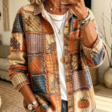 Joana | Halloween Casual Fall Patchwork Pumpkin Print Corduroy Long Sleeve Shirt