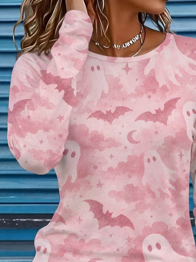 Amara ghost bat t-shirt in pink, detail view