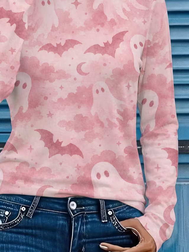 Amara ghost bat t-shirt in pink, detail view