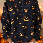 Madeline pumpkin henley sweatshirt in blue, front view