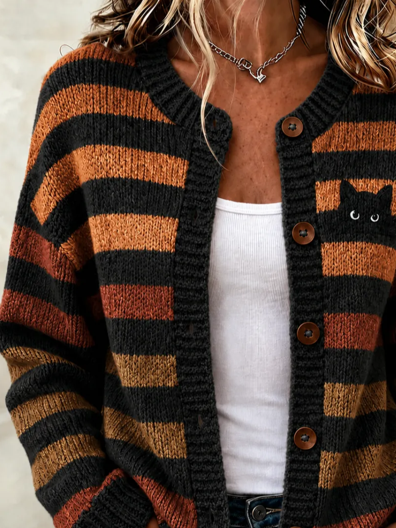 Kendra Striped Cat Cardigan, detail view