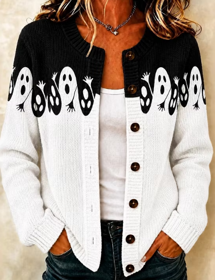 Sloane ghost color block cardigan in white, black, detail view