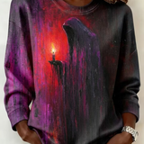 Wren ghost candle sweatshirt in purple, black, detail view